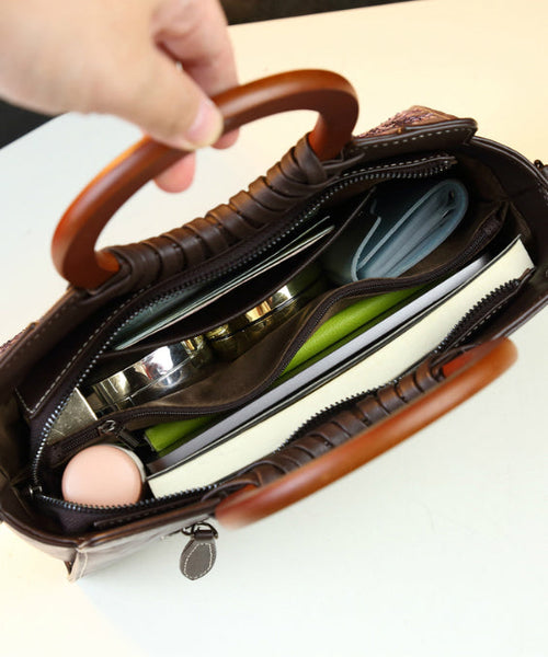 Vintage Embroidery Zircon Faux Leather Tote Handbag YX004 ABC