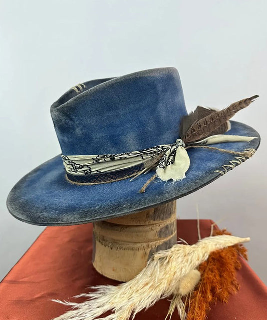 Cowboy Vintage Style Blue Hat Wool Ethnic FashionChic