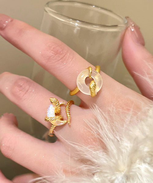 Vintage Rings Gold Serpentine Safety Copper Buckles Alloy FashionChic