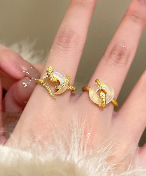 Vintage Rings Gold Serpentine Safety Copper Buckles Alloy FashionChic