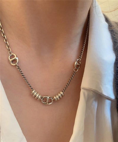 Vintage Gold Stainless Steel Chain Linked Patchwork Pendant Necklace PO005 JEW-NLC240729