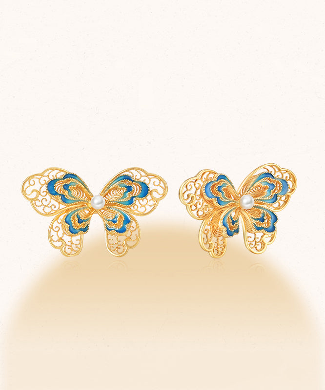 Out Silver Sterling Gold Pearl Vintage Butterfly Overgild Hollow FashionChic