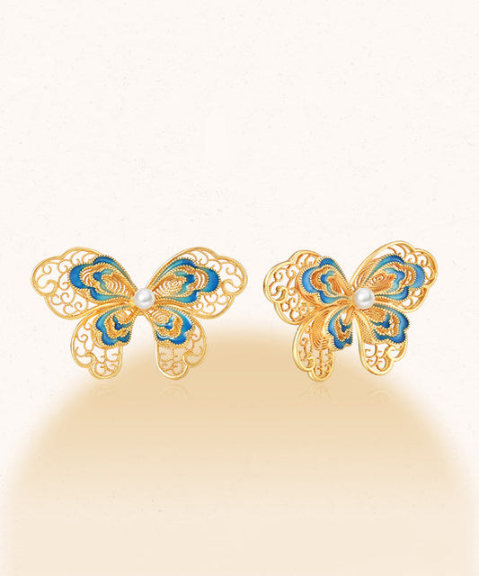 Out Silver Sterling Gold Pearl Vintage Butterfly Overgild Hollow FashionChic