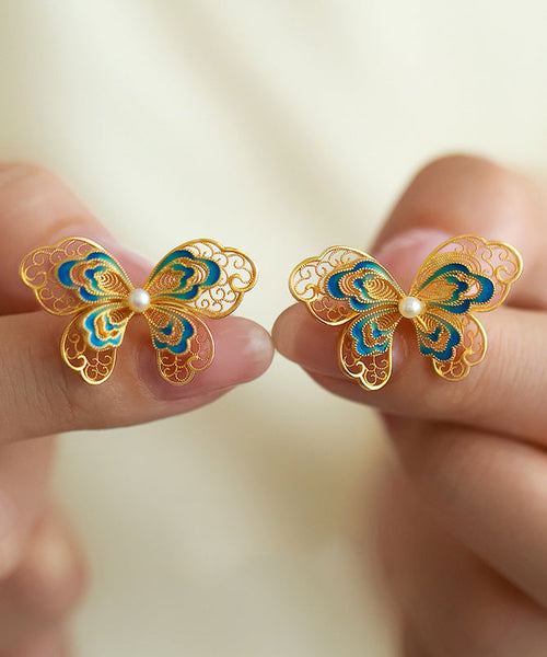 Out Silver Sterling Gold Pearl Vintage Butterfly Overgild Hollow FashionChic