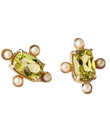 Vintage Gold Sterling Silver Overgild Crystal Pearl Stud Earrings QU040 JEW-EAR241007