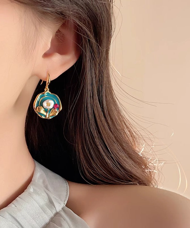 Vintage Gold Sterling Silver Overgild Floral Drop Earrings WO004 JEW-EAR241109