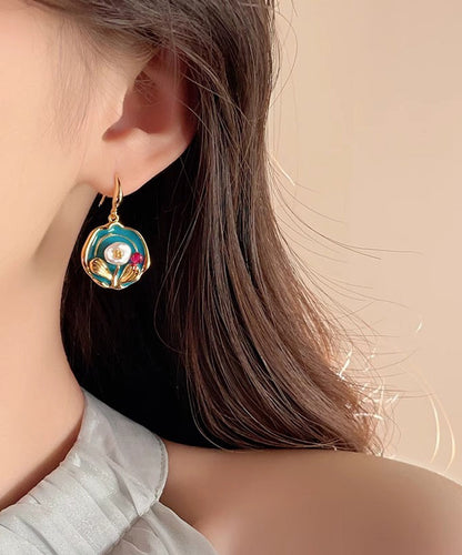 Vintage Gold Sterling Silver Overgild Floral Drop Earrings WO004 JEW-EAR241109