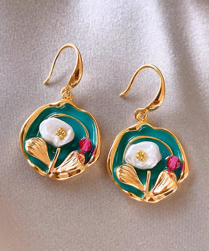 Vintage Gold Sterling Silver Overgild Floral Drop Earrings WO004 JEW-EAR241109