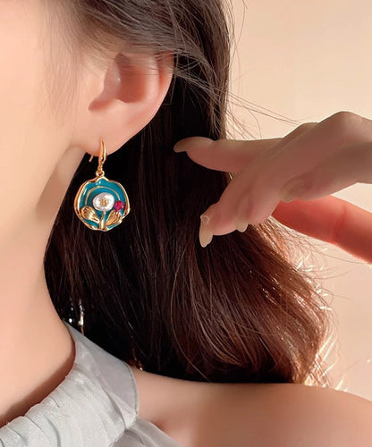 Vintage Gold Sterling Silver Overgild Floral Drop Earrings WO004 JEW-EAR241109
