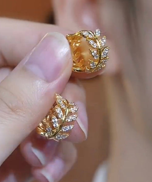 Silver of Hoop Zircon Vintage Ear Overgild Wheat Sterling Gold FashionChic