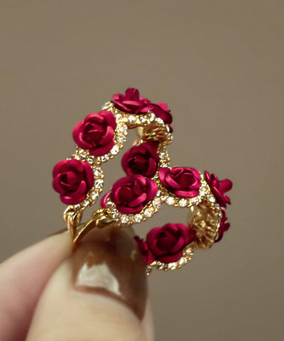 Vintage Gold Sterling Silver Overgild Zircon Rose Hoop Earrings YA046 ABC