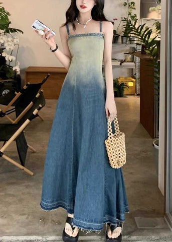 Original Color Gradient Vintage Spaghetti Design Denim Waist High FashionChic