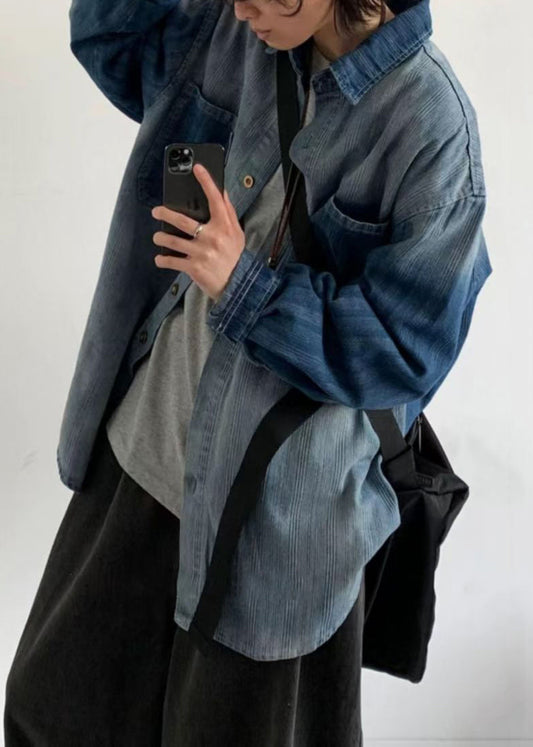 Button Collar Color Denim Mens Vintage Shirts Peter Gradient Pan FashionChic