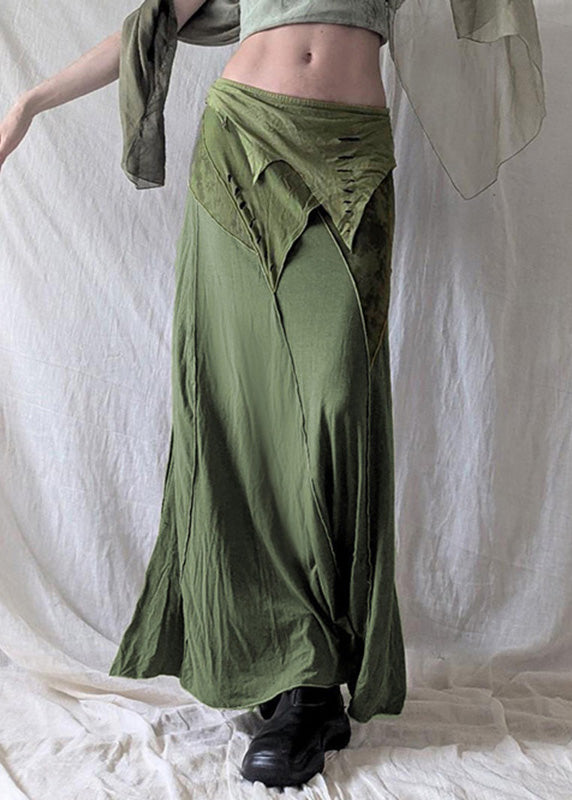 Open Cotton Green Side Vintage Skirts Asymmetrical Summer FashionChic