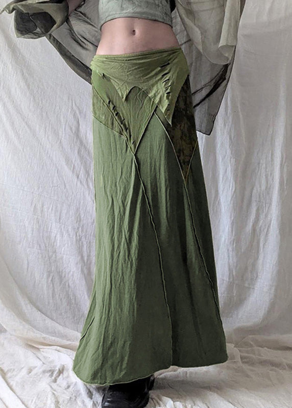 Open Cotton Green Side Vintage Skirts Asymmetrical Summer FashionChic