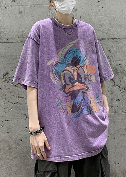 Green Neck Print Summer Shirt Mens Cotton T Vintage O FashionChic