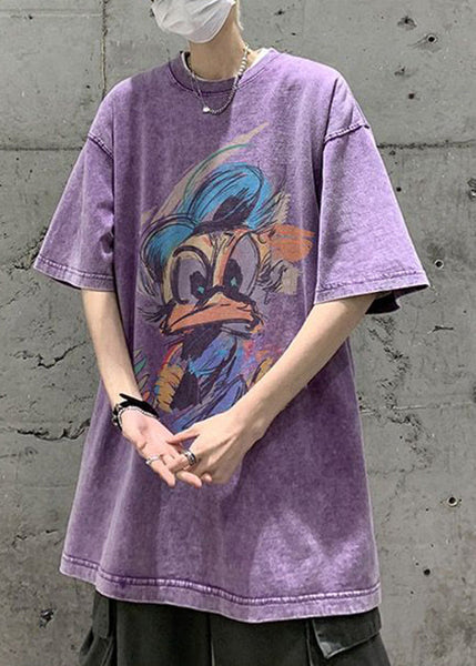 Green Neck Print Summer Shirt Mens Cotton T Vintage O FashionChic