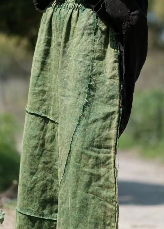 Vintage Green Pockets Elastic Waist Linen Crop Pants Summer VB1084 Ada Fashion