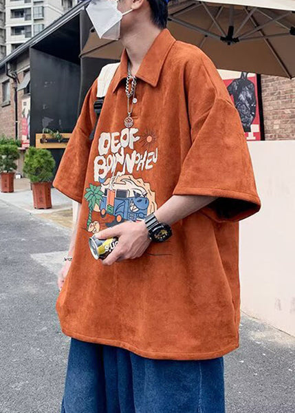 Print Shirts Vintage Summer Green Button Polo Cotton Mens FashionChic