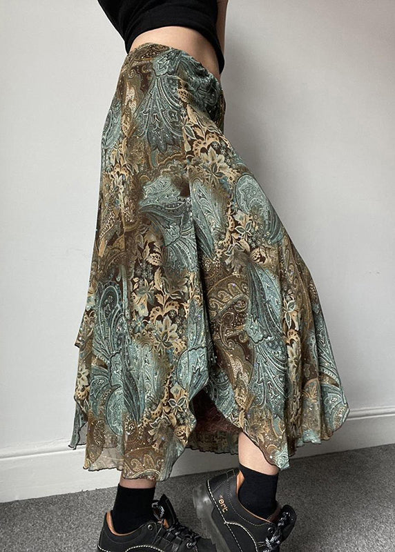 Vintage Print Patchwork Lace Green Skirts Summer FashionChic