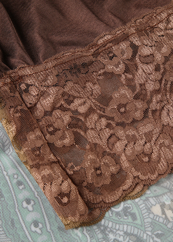 Vintage Print Patchwork Lace Green Skirts Summer FashionChic