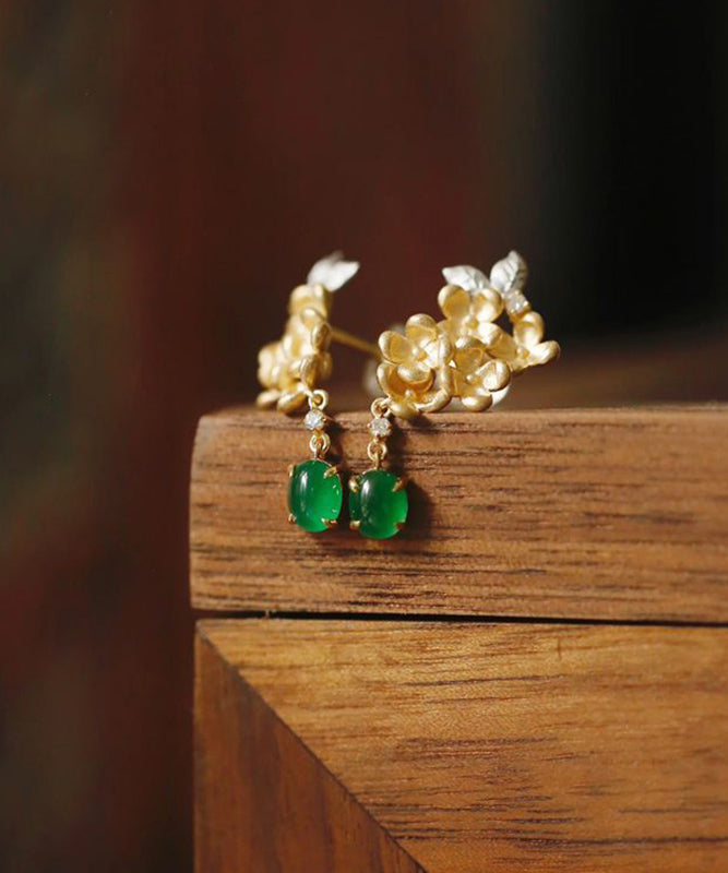 Zircon StCopper Green Vintage Jade Tasselud Floral Earrings FashionChic