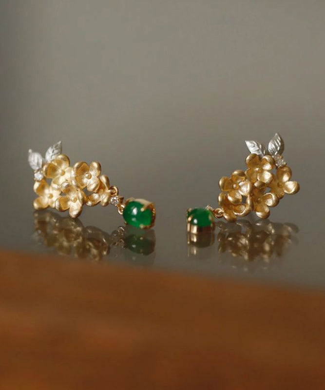 Zircon StCopper Green Vintage Jade Tasselud Floral Earrings FashionChic