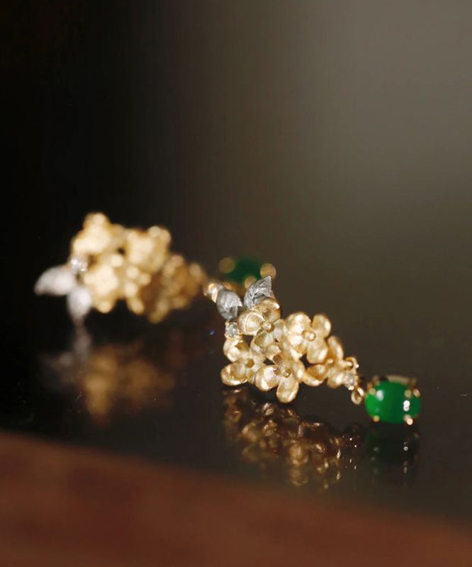 Zircon StCopper Green Vintage Jade Tasselud Floral Earrings FashionChic