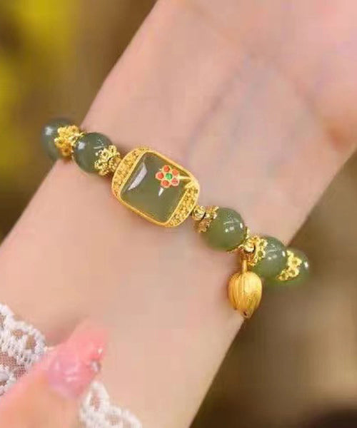 Sterling Green Overgild Charm Lotus Beading Vintage Silver FashionChic