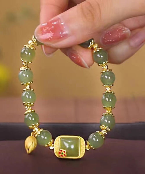 Sterling Green Overgild Charm Lotus Beading Vintage Silver FashionChic