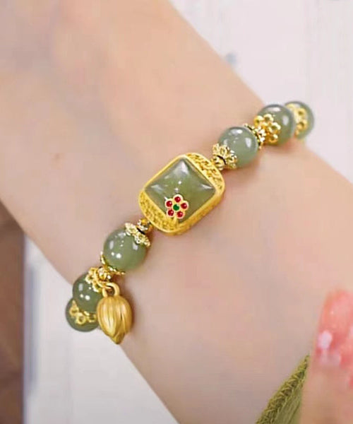 Sterling Green Overgild Charm Lotus Beading Vintage Silver FashionChic