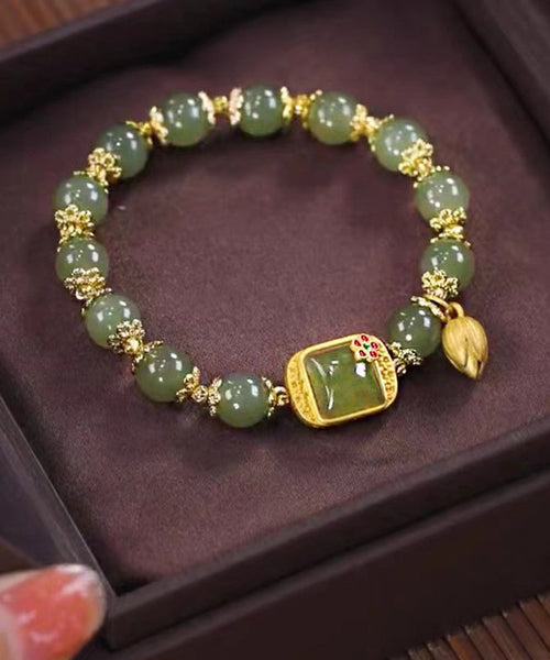 Sterling Green Overgild Charm Lotus Beading Vintage Silver FashionChic