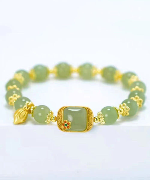 Sterling Green Overgild Charm Lotus Beading Vintage Silver FashionChic