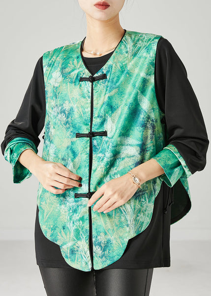 Vintage Green Tie Dye Chinese Button Women Sets 2 Pieces Spring YU1050 Ada Fashion