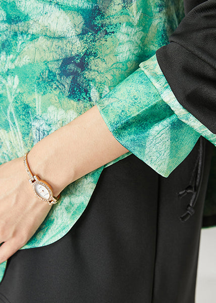 Vintage Green Tie Dye Chinese Button Women Sets 2 Pieces Spring YU1050 Ada Fashion