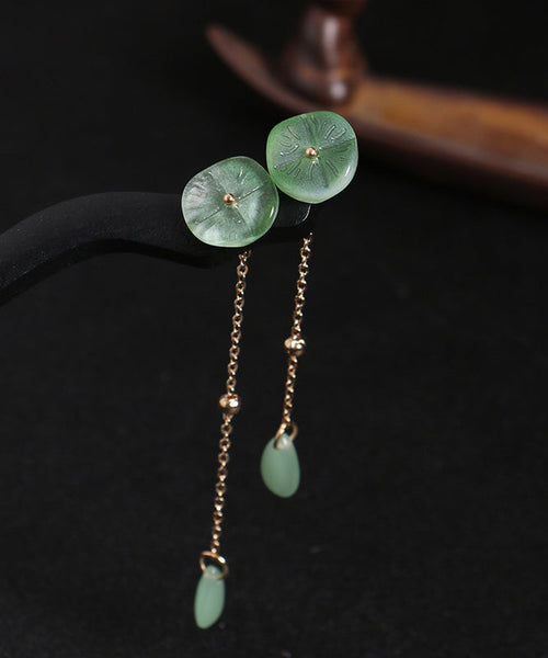 Vintage Green Xylogen Lotus Flower Tassel Hairpin QQ074 JEW-HAI240811