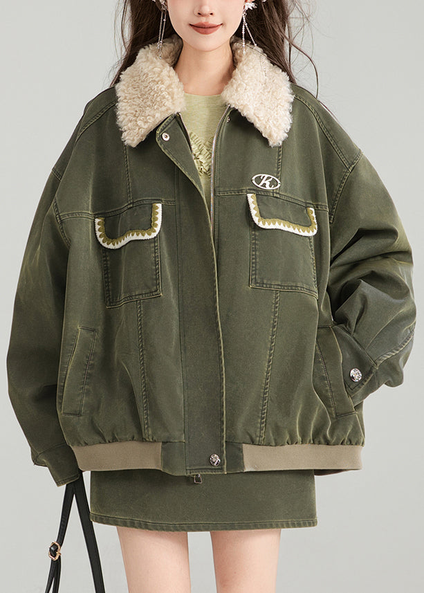 Vintage Green Zippered Pockets Patchwork Parka Spring YW003 ABC