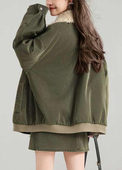 Vintage Green Zippered Pockets Patchwork Parka Spring YW003 ABC