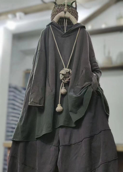 Vintage Grey Hooded Cozy Cotton Sweatshirt Long Sleeve MN091 MMDM-LTP240704