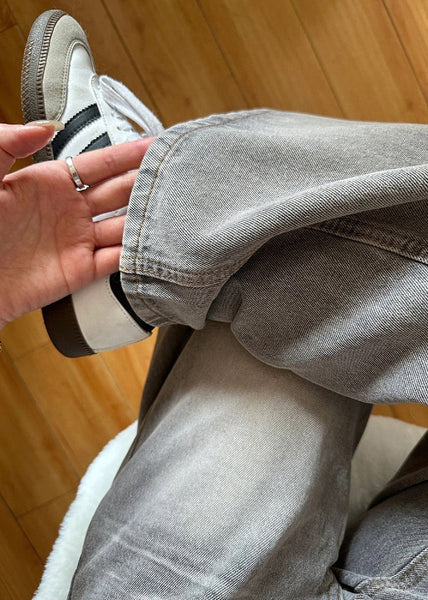 Vintage Grey Pockets High Waist Denim Wide Leg Pants Fall QF045 Men-LPTS241016