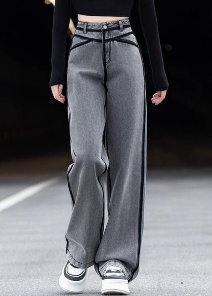 Vintage Grey Pockets High Waist Warm Fleece Pants Spring YW050 ABC