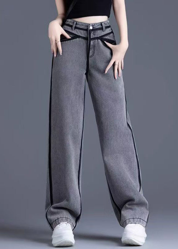 Vintage Grey Pockets High Waist Warm Fleece Pants Spring YW050 ABC