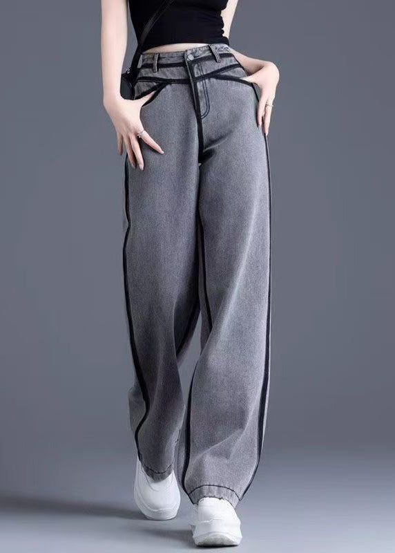 Vintage Grey Pockets High Waist Warm Fleece Pants Spring YW050 ABC