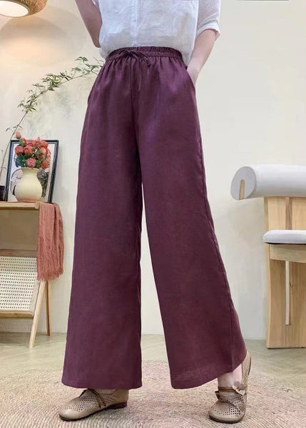 Pants Linen Straight Elastic Khaki Waist Summer Vintage FashionChic