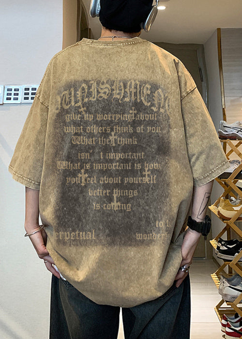 Vintage Khaki O Neck Print Cotton Graphic Tees Men Short Sleeve YL002 ABC