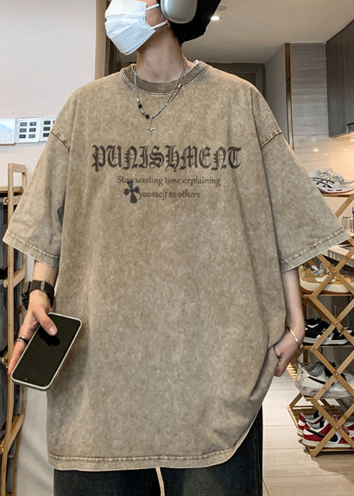 Vintage Khaki O Neck Print Cotton Graphic Tees Men Short Sleeve YL002 ABC