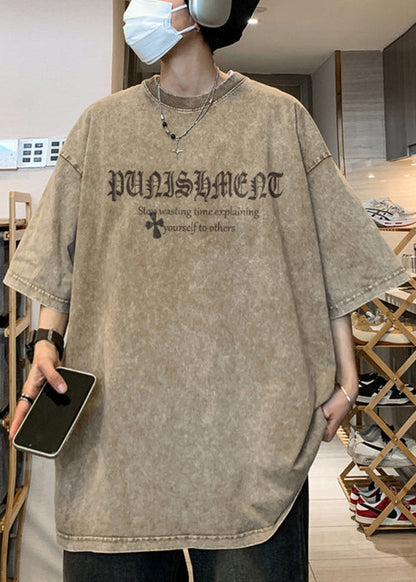 Vintage Khaki O Neck Print Cotton Graphic Tees Men Short Sleeve YL002 ABC