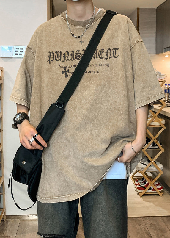 Vintage Khaki O Neck Print Cotton Graphic Tees Men Short Sleeve YL002 ABC