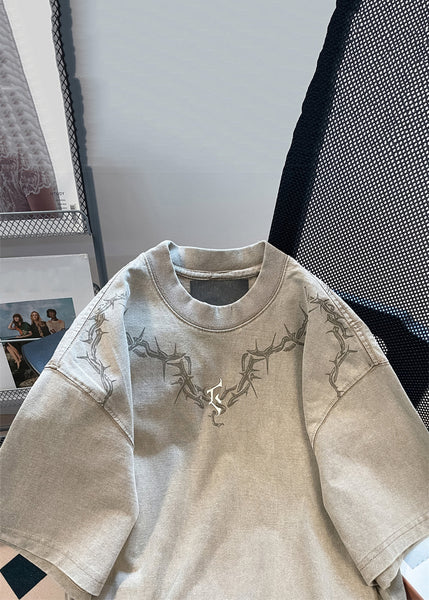 Vintage Khaki O Neck Print Solid Cotton Mens T shirt Summer YL006 ABC