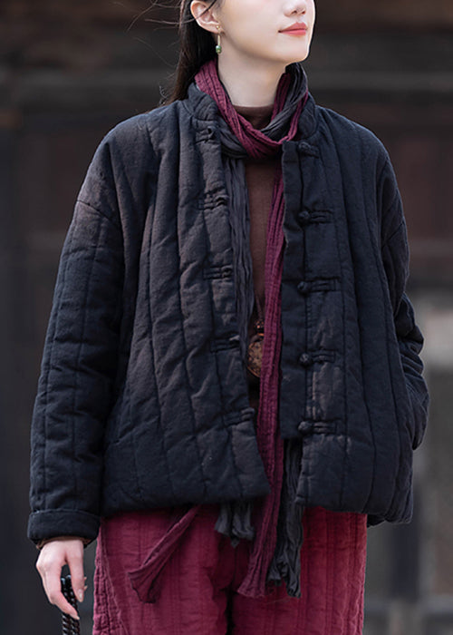 Vintage Khaki Stand Collar Button Pockets Cotton Filled Parkas Winter QO061 MZF-DJK241008